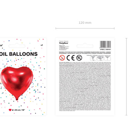 Balon helowy serce czerwony pusty 45 cm