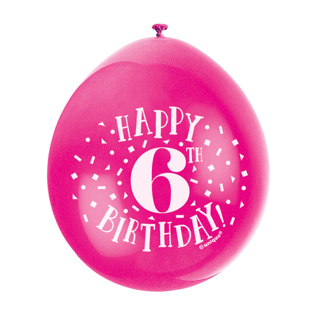 Balony Happy Birthday 6 lat 28cm 10szt