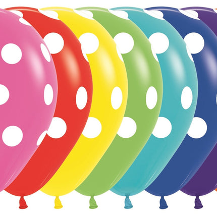 Balony Białe Kropki Mix 30cm 25szt