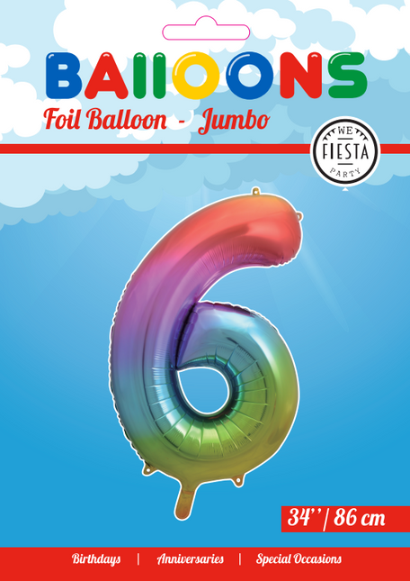 Balon foliowy Figurka 6 Rainbow XL 86cm pusty