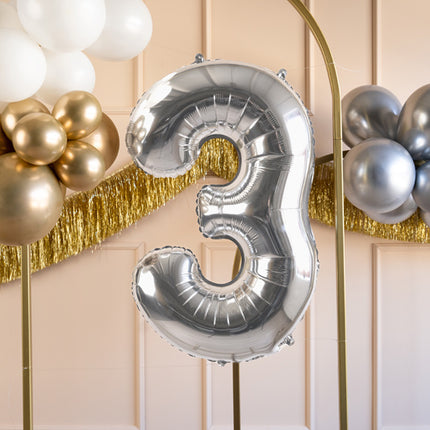 Balon foliowy na 3 urodziny srebrny pusty 72 cm