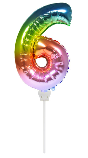 Balon foliowy Figurka 6 Rainbow 36cm z patyczkiem