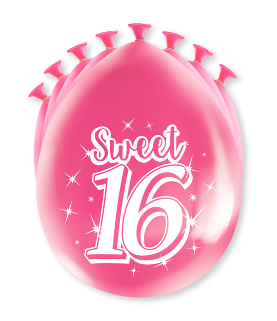 Balony Sweet 16 16 lat różowe 30cm 8szt
