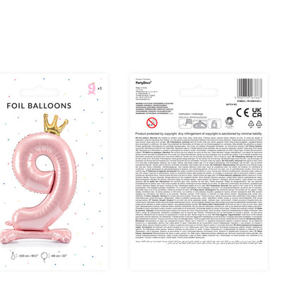 Balon foliowy cyfra 9 jasnoróżowy standardowy pusty 70 cm