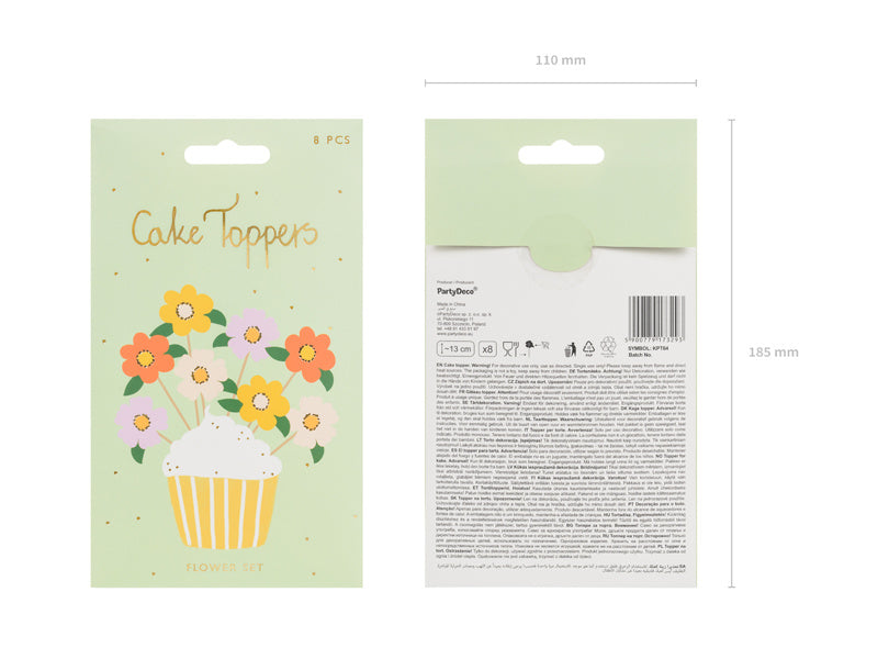 Topper na tort Kwiaty Mix 13cm 8szt.