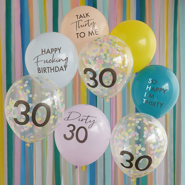 Zestaw kolorowych balonów 30 lat 30 cm 8 szt.