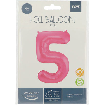 Balon foliowy Figurka 5 Matt Pink XL 86cm pusty
