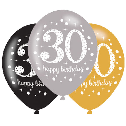 Balony na 30 lat z okazji urodzin 27,5 cm 6 szt.