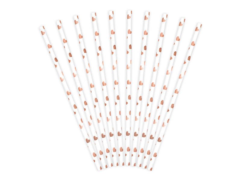 Słomki papierowe Rose Gold Hearts 19,5cm 10szt