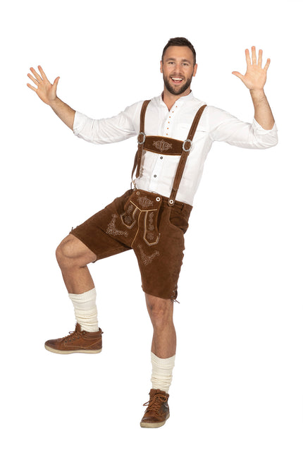 Brązowe Lederhose Męskie Krótkie