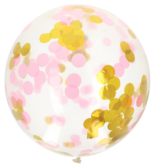 Balon z konfetti różowe złoto 61 cm