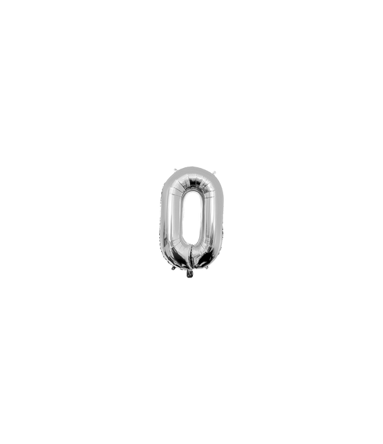 Balon foliowy 40 cm, cyfra 0 srebrny
