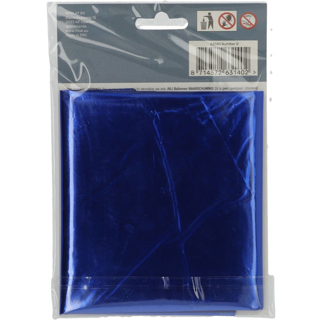 Folie Ballon Cijfer 0 Blauw Metallic XL 86cm leeg van Folat koop je bij Partywinkel