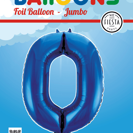 Folie Ballon Cijfer 0 Blauw XL 86cm leeg - Partywinkel - 5712735007258