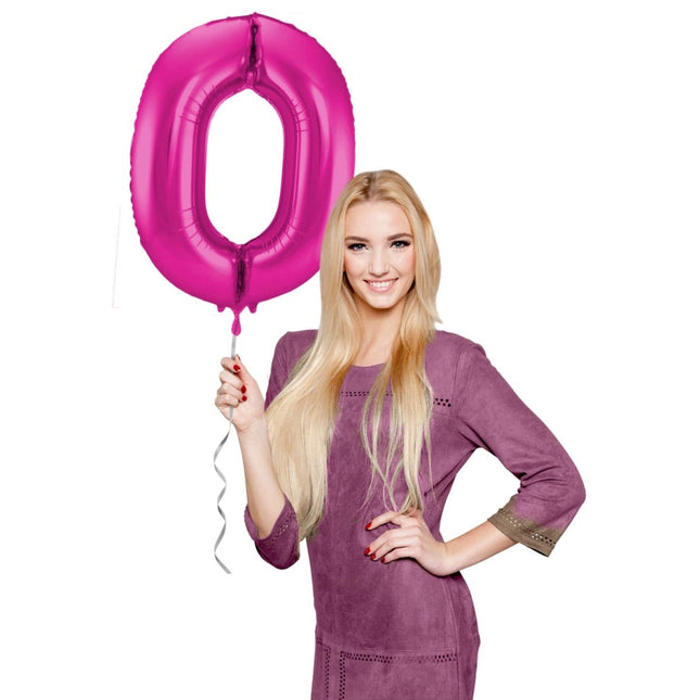 Folie Ballon Cijfer 0 Fuchsia Metallic XL 86cm leeg van Folat koop je bij Partywinkel