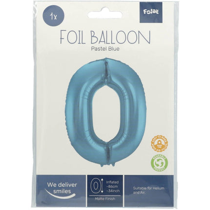 Folie Ballon Cijfer 0 Pastel Blauw XL 86cm leeg van Folat koop je bij Partywinkel