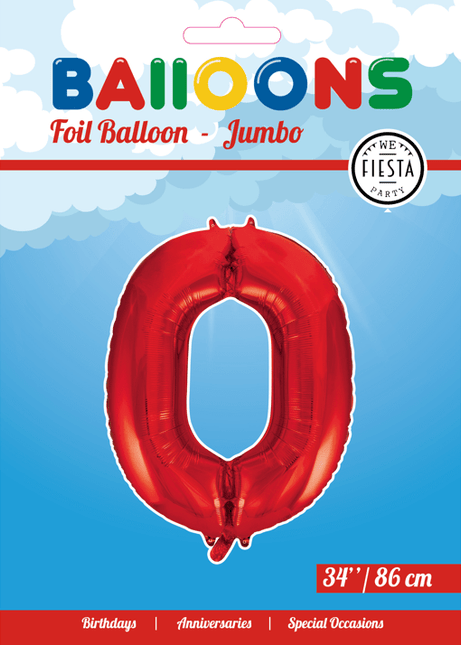 Folie Ballon Cijfer 0 Rood XL 86cm leeg van WeFiesta koop je bij Partywinkel