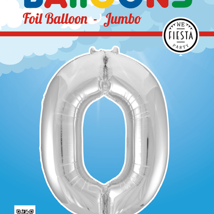 Folie Ballon Cijfer 0 Zilver XL 86cm leeg - Partywinkel - 5712735006671