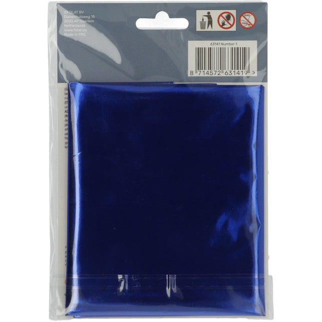 Folie Ballon Cijfer 1 Blauw Metallic XL 86cm leeg van Folat koop je bij Partywinkel