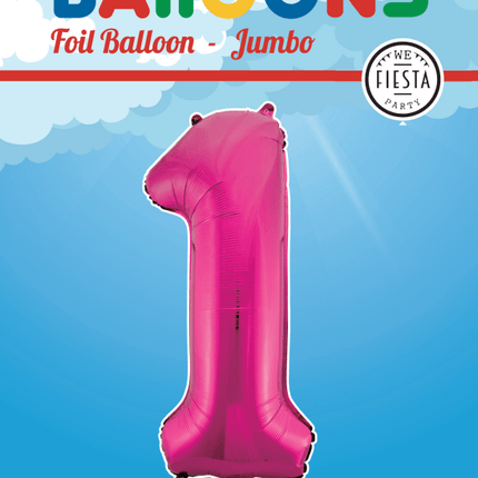 Folie Ballon Cijfer 1 Fuchsia XL 86cm leeg - Partywinkel - 5712735008248