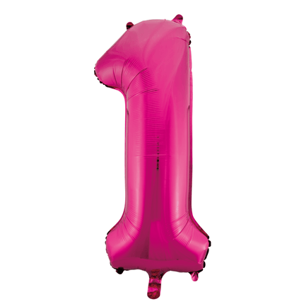 Folie Ballon Cijfer 1 Fuchsia XL 86cm leeg - Partywinkel - 5712735008248