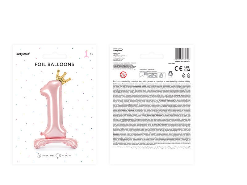 Folie Ballon Cijfer 1 Lichtroze Standaard Leeg 84cm van Partydeco koop je bij Partywinkel