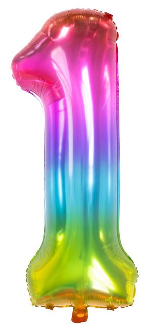 Folie Ballon Cijfer 1 Regenboog XL 81cm leeg van Folat koop je bij Partywinkel