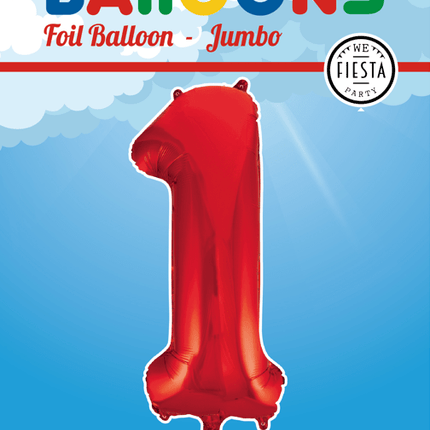 Folie Ballon Cijfer 1 Rood XL 86cm leeg van WeFiesta koop je bij Partywinkel
