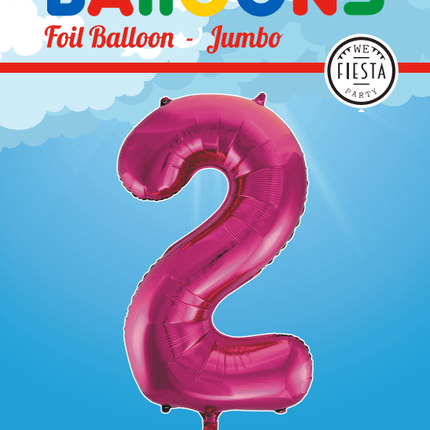 Folie Ballon Cijfer 2 Fuchsia XL 86cm leeg - Partywinkel - 5712735007081