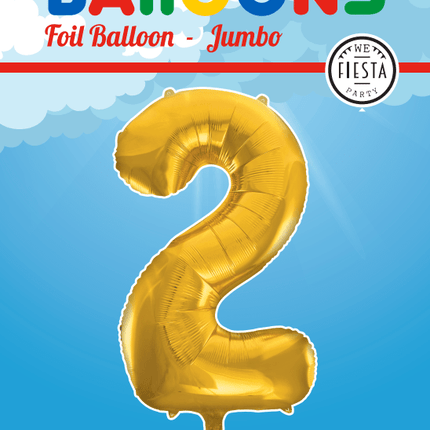 Folie Ballon Cijfer 2 Goud XL 86cm leeg - Partywinkel - 5712735006695