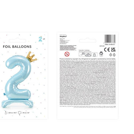 Folie Ballon Cijfer 2 Lichtblauw Standaard Leeg 84cm van Partydeco koop je bij Partywinkel