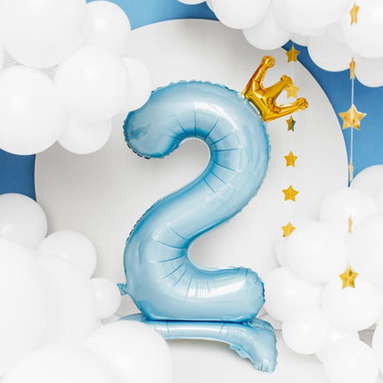 Folie Ballon Cijfer 2 Lichtblauw Standaard Leeg 84cm van Partydeco koop je bij Partywinkel