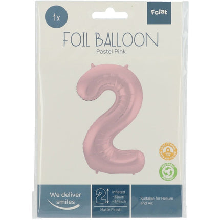 Folie Ballon Cijfer 2 Pastel Roze XL 86cm leeg van Folat koop je bij Partywinkel