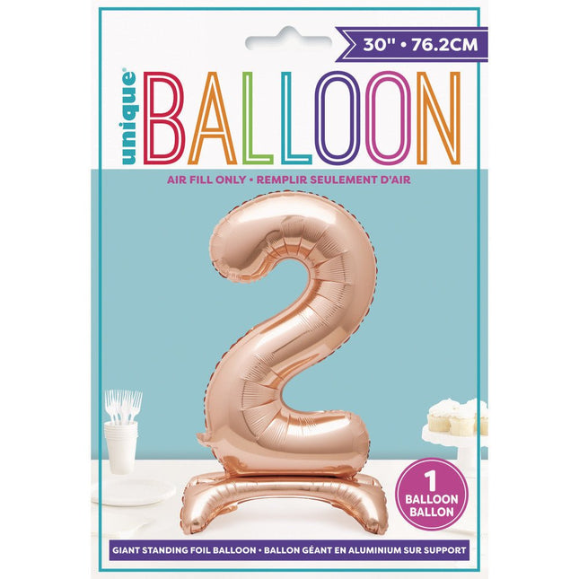 Folie Ballon Cijfer 2 Rose Goud Standaard 76cm van Unique koop je bij Partywinkel