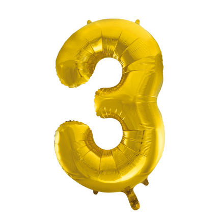 Folie Ballon Cijfer 3 Goud XL 86cm leeg - Partywinkel - 5712735006701