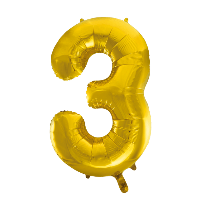 Folie Ballon Cijfer 3 Goud XL 86cm leeg - Partywinkel - 5712735006701