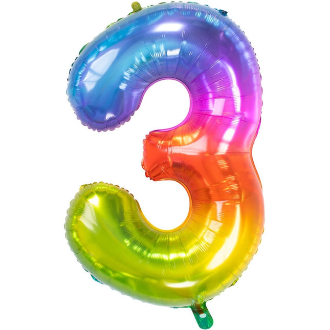Folie Ballon Cijfer 3 Regenboog XL 81cm leeg van Folat koop je bij Partywinkel