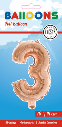 Folie Ballon Cijfer 3 Rose Goud 41cm met Rietje van WeFiesta koop je bij Partywinkel