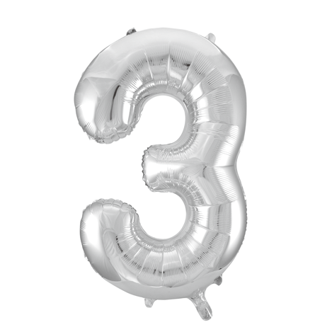 Folie Ballon Cijfer 3 Zilver XL 86cm leeg - Partywinkel - 5712735006602