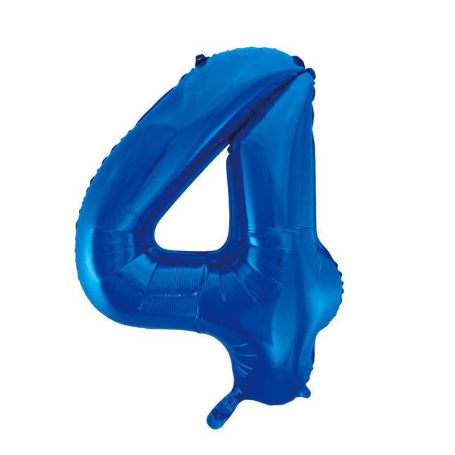 Folie Ballon Cijfer 4 Blauw XL 86cm leeg - Partywinkel - 5712735007197