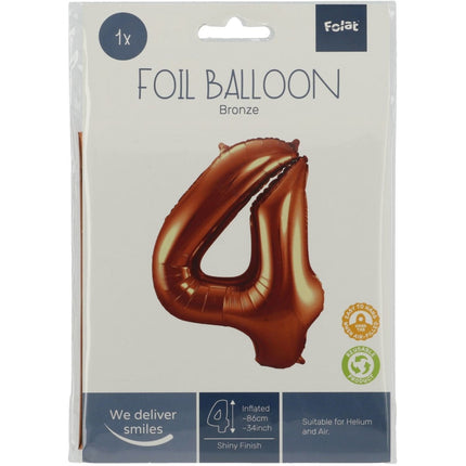 Folie Ballon Cijfer 4 Brons XL 86cm leeg van Folat koop je bij Partywinkel