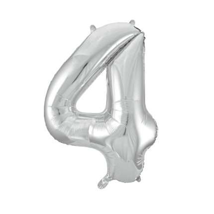 Folie Ballon Cijfer 4 Zilver XL 86cm leeg - Partywinkel - 5712735006619