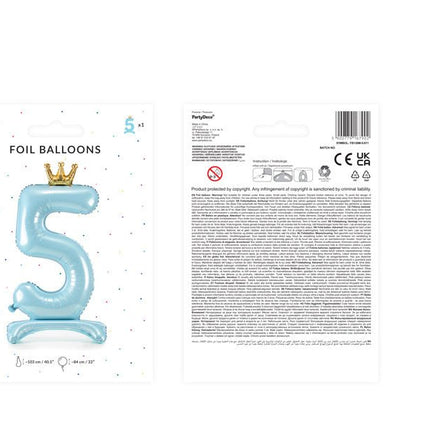 Folie Ballon Cijfer 5 Lichtblauw Standaard Leeg 84cm van Partydeco koop je bij Partywinkel