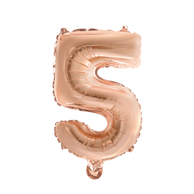 Folie Ballon Cijfer 5 Rose Goud 41cm met Rietje van WeFiesta koop je bij Partywinkel