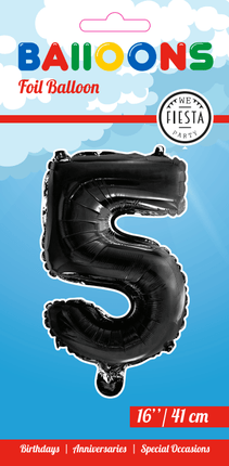 Folie Ballon Cijfer 5 Zwart 41cm met Rietje van WeFiesta koop je bij Partywinkel
