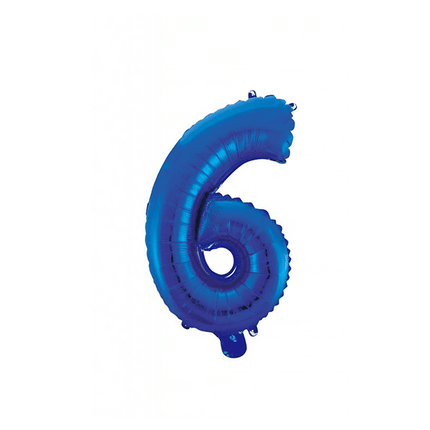 Folie Ballon Cijfer 6 Blauw 41cm met Rietje van WeFiesta koop je bij Partywinkel