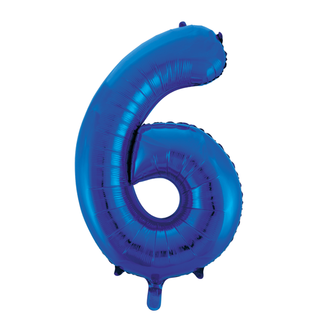 Folie Ballon Cijfer 6 Blauw XL 86cm leeg - Partywinkel - 5712735007210