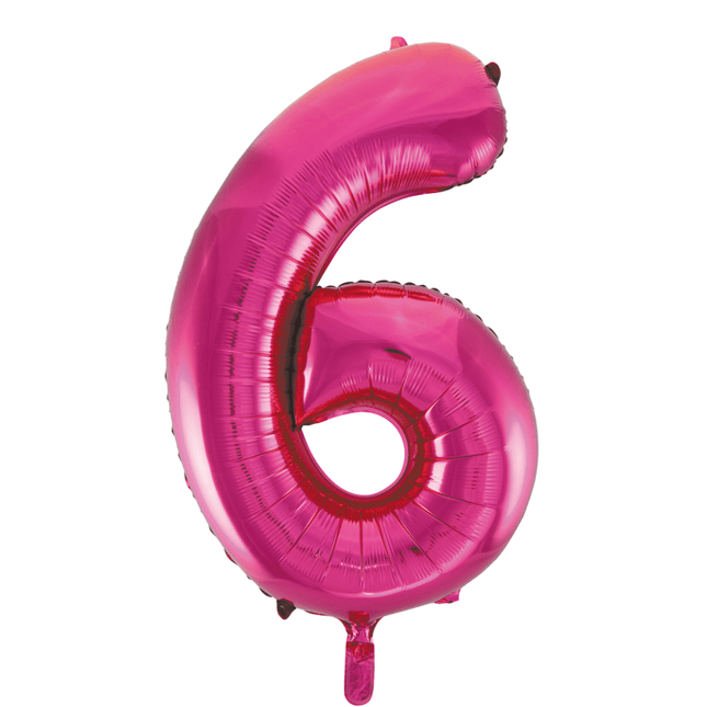 Folie Ballon Cijfer 6 Fuchsia XL 86cm leeg - Partywinkel - 5712735007128