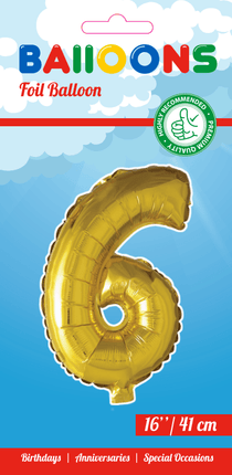 Folie Ballon Cijfer 6 Goud 41cm met Rietje van WeFiesta koop je bij Partywinkel