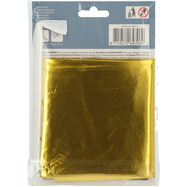 Folie Ballon Cijfer 6 Goud met standaard 72cm van Folat koop je bij Partywinkel